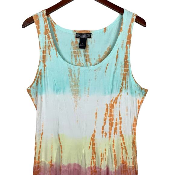 The Pyramid Collection Tie Dye Maxi Dress Sleeveless Colorful Cotton Women's L - Picture 2 of 10